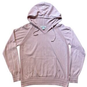 Athleta Pale Pink Pointelle Hoodie Sweater Smooth Soft Knit Women's Medium